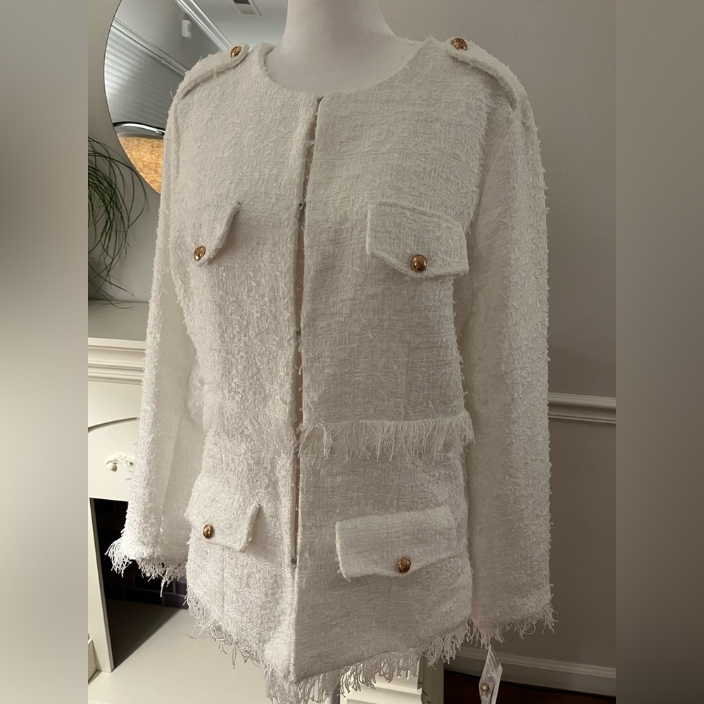 NWT WD.NY White Tweed Jacket with Fringe